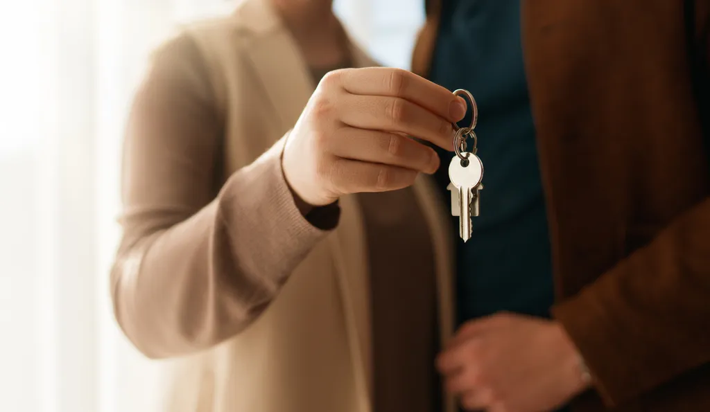 Property manager handing keys to a new tenant