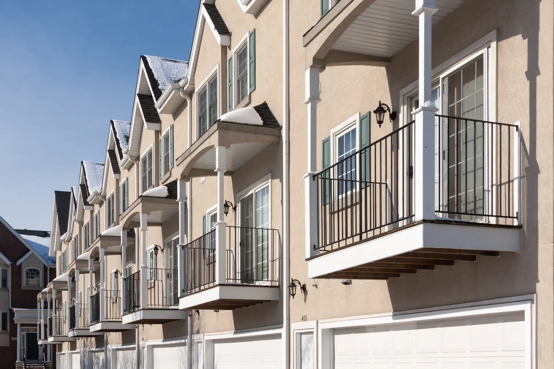 Row of apartment condominiums with balconies